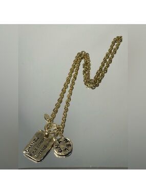 CHANEL Cambon Plate Logo Gold Tone Necklace